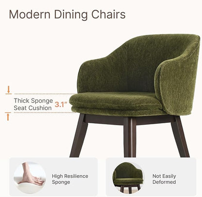 Wooden Dining Chairs Set of 2, Fabric Upholstered Modern Dining Room Chairs with Barrel Backrest & Double-Layer Thick Cushion for Living Room, Restaurant, Kitchen and Café, Green