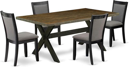 East West Furniture X677MZ650-5 5 Piece Dining Room Set Includes a Rectangle Dining Table with X-Legs and 4 Dark Gotham Grey Linen Fabric Upholstered Chairs, 40x72 Inch, Multi-Color