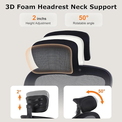 ralex-chair Ergonomic Office Chair with Adjustable Headrest & Lumbar Support, Desk Chair with Flip-Up Armrests, Comfortable for Home, Office, Conference Room