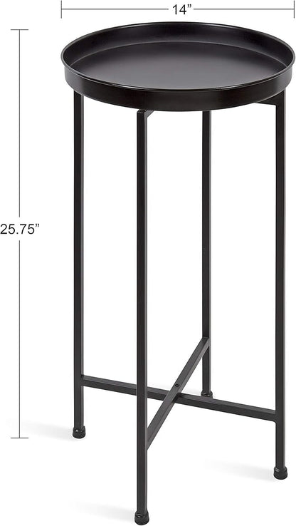Kate and Laurel Celia Round Metal Foldable Accent Table with Tray Top, Black