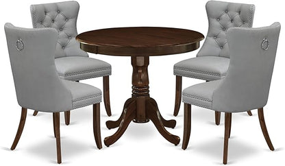 East West Furniture ANDA5-AWA-27 5 Piece Kitchen Table & Chairs Set Includes a Round Dining Table with Pedestal and 4 Polyester Fabric Upholstered Chairs, 36x36 Inch, Antique Walnut