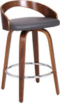 Armen Living Sonia 26" Counter Height Swivel Gray Faux Leather and Walnut Wood Bar Stool