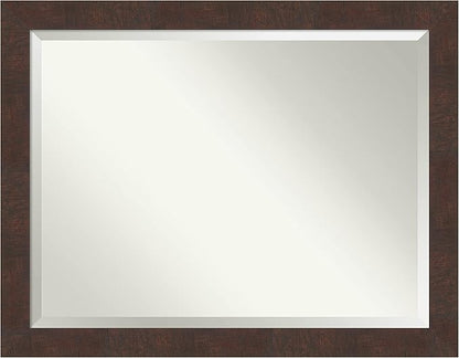 Amanti Art Brown Wall Mirror 35x45 Wildwood Brown Rectangle Bathroom Mirror for Wall Decor Living Room, X-Large Rustic Farmhouse Frame, Hangs Horizonally and Vertically, Bathroom Decor, Beveled Edge