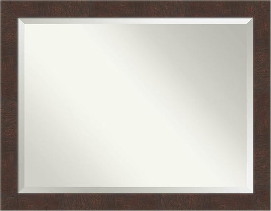 Amanti Art Brown Wall Mirror 35x45 Wildwood Brown Rectangle Bathroom Mirror for Wall Decor Living Room, X-Large Rustic Farmhouse Frame, Hangs Horizonally and Vertically, Bathroom Decor, Beveled Edge