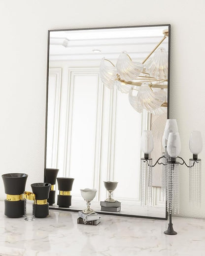 Koonmi Black Rectangle Wall Mirror, 20x30 Inch Bathroom Mirror, Aluminum Frame Vanity Mirror for Entryway, Living Room, Bedroom Bathroom, Hangs Horizontally or Vertically