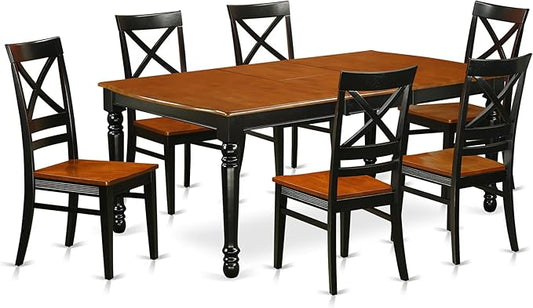 East West Furniture DOQU7-BCH-W 7 Piece Dining Table Set Consist of a Rectangle Dining Room Table with Butterfly Leaf and 6 Wood Seat Chairs, 42x78 Inch, Black & Cherry