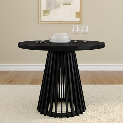 Plank+Beam Lido Round Dining Table, 38", Wooden, Pedestal, Minimalist Kitchen Table for 4 for Dining Room, Black
