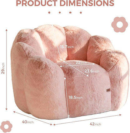 MAXYOYO Bean Bag Chair for Adults, Floral Shaped Bean Bag Sofa, Ultra Soft Faux Fur Floor Sofa, Large Reading Chair for Living Room Bedroom, Pink, Single