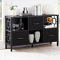 HOMISSUE 6 Cube Storage Organizer Shelf, Rustic Short Bookshelf with 3 Storage Bins, Industrial Horizontal Bookshelf with Metal Frame, Low and Wide Cube Bookcase for Living Room and Office, Black