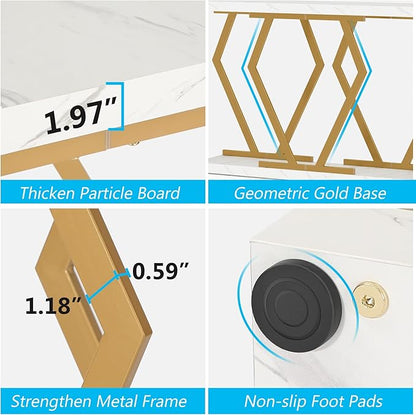 Tribesigns 70.9 Inch Extra Long Sofa Table， White and Gold Console Table with Faux Marble Tabletop, Modern Long Entryway Table with Gold Frame