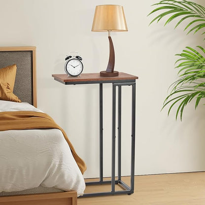C-Shaped End Table, TV Tray Set of 2, Couch Side Laptop Table, for Living Room, Bedroom, Small Spaces, Rustic Brown and Black, 2 Pack