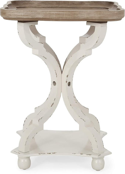 Christopher Knight Home Eudora French Country Accent Table with Square Top, Natural + Distressed White