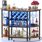 Zarler Bar Cart with Power Outlet Easy to Assemble, LED Home Bar Cabinet for Liquor, 47.3" L x 15.8" D x 36" H Metal Mini Bar Table with 4-Tier Storage, Brown