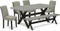 East West Furniture X697AB106-6 6 Piece Dinette Set Contains a Rectangle Dining Table with X-Legs and 4 Shitake Linen Fabric Parson Chairs with a Bench, 40x72 Inch, Multi-Color