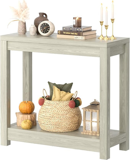 Small Farmhouse Wood Entryway Table Narrow Console Table with Storage Behind Couch Sofa Table with Shelves Entry Way Table with Open Storage, Easy Assembly, 32" Classical Washed Oak