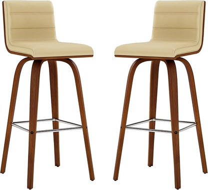 Vienna 30" Swivel Bar Stool in Walnut Wood Finish with Cream Faux Leather - Set of 2