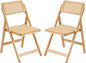 Tiita Rattan Dining Chairs Set of 2, Mid Century Modern Folding Chair, Bamboo Folding Dining Chairs for Small Space, Dining Room, Living Room, Bedroom, Wood