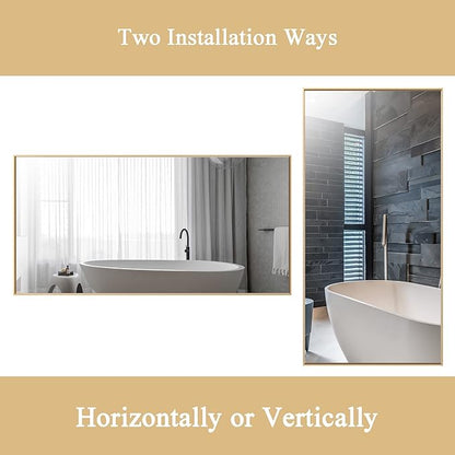 30x48 Inch Orange Gold Bathroom Mirror for Wall, Aluminum Frame Rectangle Rectangular Vanity Mirror, Modern Large for Bedroom, Living Room, Horizontal or Vertical
