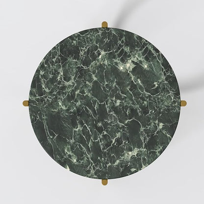 Relso Urdhva End Table – 24" Tall Round Side Table with Real Green Marble Top & Gold Metal Frame | Luxury Accent Table or Plant Stand for Living Rooms, Modern Homes, & Small Spaces