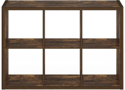 Furinno Cubicle Open Back Decorative Cube Storage Organizer, 6-Cube, Amber Pine