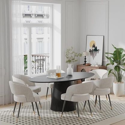 Casaphoria 67" Oval Dining Table, Modern Wood Kitchen Table with Cone Shaped Stripe Base for Living Room & Dining Room, Easy Assembly Farmhouse Furniture for 4-6, Black