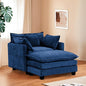 Furniliving Oversized Accent Chair with Ottoman, Luxury Chenille Single Sofa, Upholstered Deep Seat Chaise Lounge with Pillows for Living Room, Bedroom, Apartment, Blue