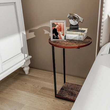 HDANI C Table End Table Set of 2,Round Side Table That Slide Under,C Shaped End Table for Couch,Small Table for Living Room,Bedroom,Rustic Brown