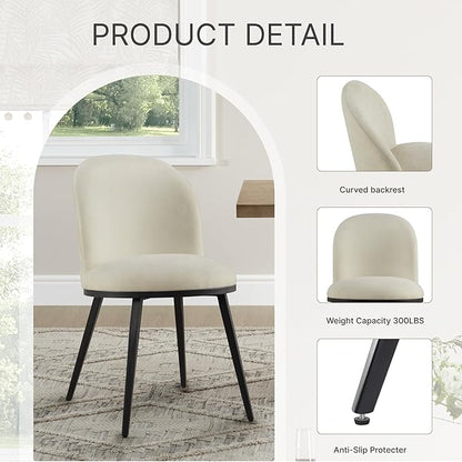 Dining Chairs Set of 4, Fabric Upholstered Dining Room Chairs with Ergonomic Backrest & Metal Legs, Modern Kitchen Side Chairs for Home, Restaurant, and Café, Sand, 2 Boxs