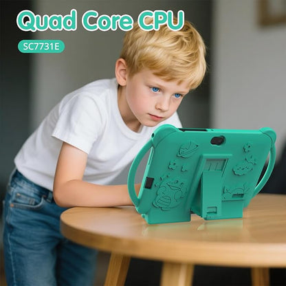 Kids Tablet 7 inch Android 12.0 for Toddler, 4GB RAM 32GB ROM Bluetooth IPS Screen Parental Control Dual Camera Shockproof Case for Educational Games, (Green)