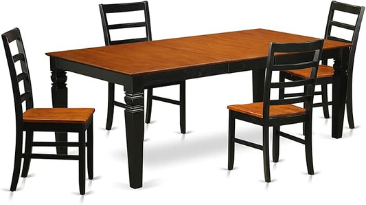 East West Furniture LGPF5-BCH-W 5 Piece Modern Dining Table Set Includes a Rectangle Wooden Table with Butterfly Leaf and 4 Kitchen Dining Chairs, 42x84 Inch, Black & Cherry