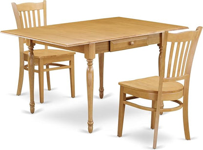 East West Furniture MZGR3-OAK-W 3 Piece Dining Room Furniture Set Contains a Rectangle Dining Table with Dropleaf and 2 Wood Seat Chairs, 36x54 Inch, Oak