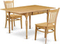 East West Furniture MZGR3-OAK-W 3 Piece Dining Room Furniture Set Contains a Rectangle Dining Table with Dropleaf and 2 Wood Seat Chairs, 36x54 Inch, Oak