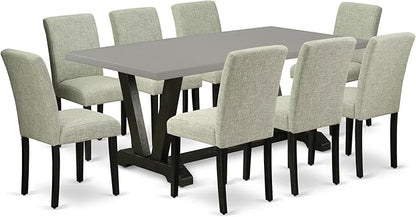 East West Furniture V697AB106-9 9 Piece Dining Room Table Set Includes a Rectangle Kitchen Table with V-Legs and 8 Shitake Linen Fabric Parson Dining Chairs, 40x72 Inch, Multi-Color