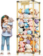 200L Stuffed Animal Zoo Storage, 3-Tier Extra Large Stuffed Animal Holder, Solid Bamboo Plushies Storage Tower with Mesh Pocket and Elastic Cords, Space Saver for Nursery Playroom Bedroom