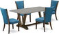 East West Furniture V797VE721-5 5 Piece Dining Room Table Set Includes a Rectangle Kitchen Table with V-Legs and 4 Blue Color Linen Fabric Parson Dining Chairs, 40x72 Inch, Multi-Color
