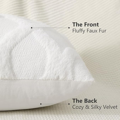 decorUhome Throw Pillow Covers 12x20 Inch Set of 2, Soft Plush Faux Fur Wool Lumbar Cream White Couch Pillow Covers, Decorative Neutral Pillow Cases for Bed Sofa Living Room Home Decor