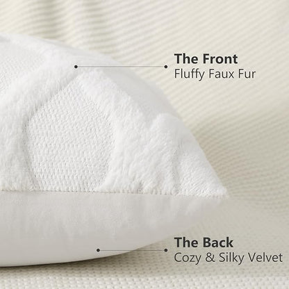 decorUhome Throw Pillow Covers 20x20 Inch Set of 2, Soft Plush Faux Fur Wool Cream White Couch Pillow Covers, Decorative Neutral Pillow Cases for Bed Sofa Living Room Home Decor
