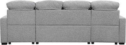 Ball & Cast 110.2" Oversized Versatile Sectional Sleep Sofa with Two USB Ports,U-Shape 4 Seat Pull-Out Couch w/Double Storage Chaise Lounges,for Living Room,Apartment,Office,Gray