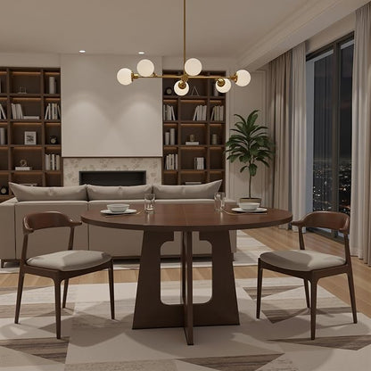 47" Round Dining Table for 4-6, Modern Small Dinner Table Farmhouse Round Kitchen Tables with Wood Grain Finish for Dining Room, Kitchen, Living Room, Walnut Brown
