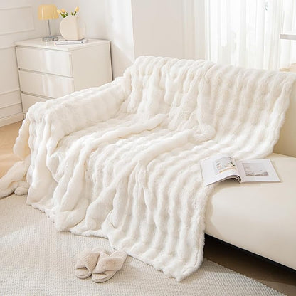 VM VOUGEMARKET Soft Warm Faux Fur Sofa Cover Thick Shaggy Fuzzy Sectional Couch Cover Plush Fluffy Blanket Cover for Couch Sofa Bed(White,71" x 134")