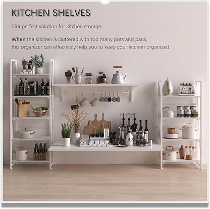 4NM No Assembly Folding Bookshelf, 5-Shelf 62.2" H Collapsible Foldable Bookcase Storage for Small Spaces, All White