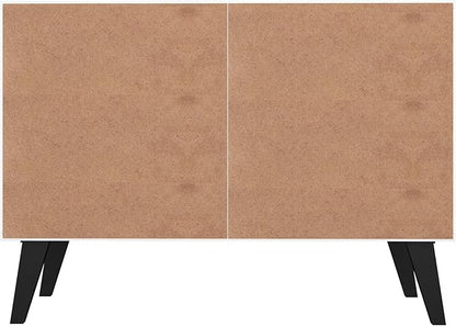 Manhattan Comfort Amsterdam Double Door Side Table with 3 Shelves, 35.43" Wide Storage Cabinet or TV Stand, Mid Century Modern Accent Furniture, Red/Blue