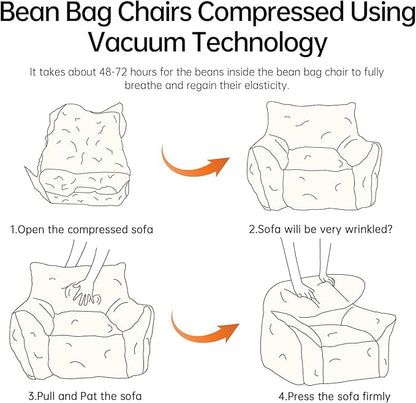 Bean Bag Chair with Ottoman, Armrest Bean Bag Chairs with Filler, Ultra Soft Fluffy Faux Fur Bean Bag Chair with Foot Rest, Plush Lazy Sofa with Foot Stool for Living Room, Dorm