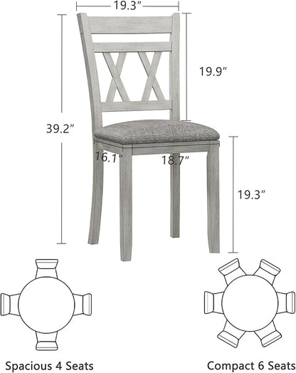 5-Piece Solid Wood Dining Table Set for 4, Modern Breakfast Dinette Kitchen Table with Chairs for Dining Room, Kitchen, Grey