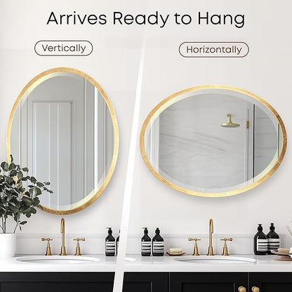 OVALCREST - Oval Wooden Beveled Wall Mirror for Home Decor, Bathroom, Vanity, Bedroom, Living Room, Hallway - London Style (Gold Leaf) 31.1 x 41.1