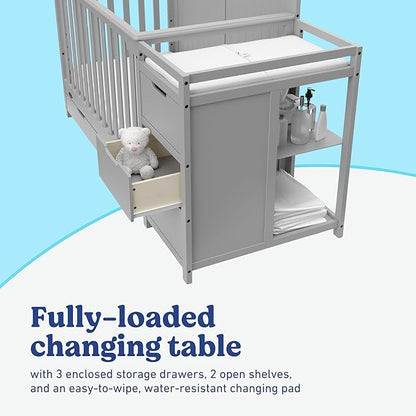 Graco Hadley All-in-One Convertible Crib & Changer (Pebble Gray) – GREENGUARD Gold Certified, Fits Standard Crib Mattress, Converts to Toddler Bed and Full Bed, 4 Adjustable Mattress Heights