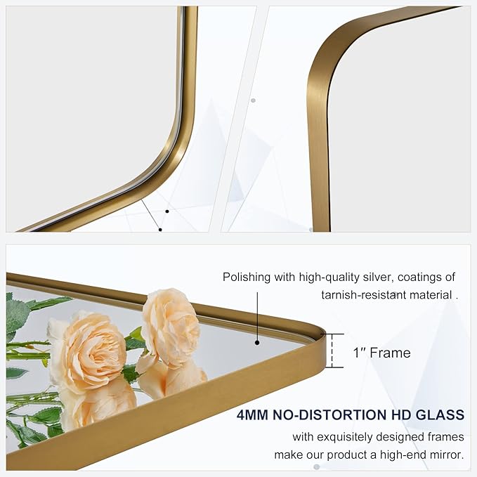 MOON MIRROR Brushed Gold Pivot Mirror,Brass Tilt Rectangle Pivot for Bathroom, Overall 28.33 x 32 in (Mirror 24x 32 in)