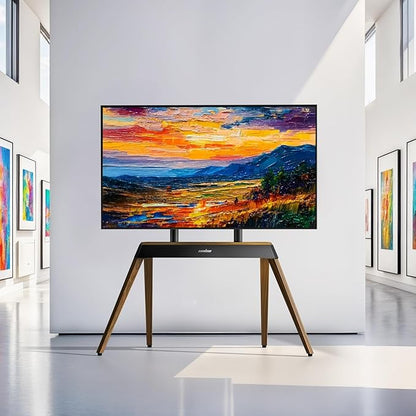 unho Art TV Floor Stand for 40 55 65 75 85 86 Inch TVs, Heavy Duty TV Stand Mount with Large Wood Entertainment Shelf, Modern tv Stands for Living Room Bedroom Up to 198 lbs