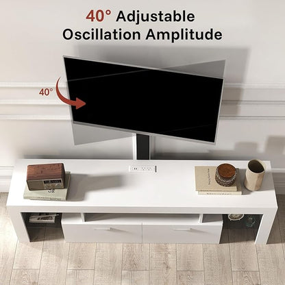 Redkey Modern TV Stand with Mount - TV Console with 2AC Outlets - Television Stands with RGB Led Light for 75 Inch TVs - Double Cabinet - 40°Adjustable Amplitude - White
