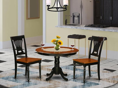 East West Furniture HLPL3-BCH-W 3 Piece Kitchen Table & Chairs Set Contains a Round Dining Table with Pedestal and 2 Dining Room Chairs, 42x42 Inch, Black & Cherry